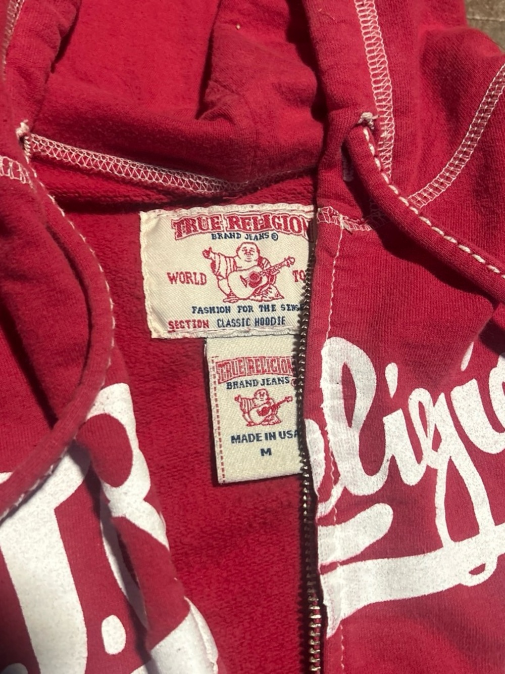 True Religion Red Zip-Up Hoodie Sweatshirt - Picture 2 of 5